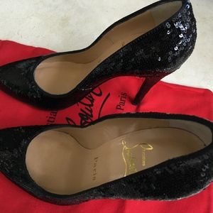 Christian Louboutin Black Paillettes Decollete Heels 38.5 New in Box!